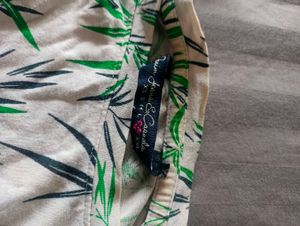 White Bamboo Print T-Shirt strechable