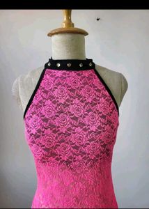 Hot Pink Lace Dress with High Slit