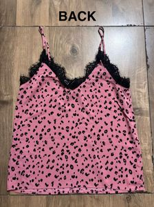 H&amp;m Pink Animal Print CamisoleTop with Lace Trim