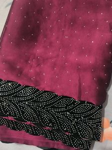 Elegant Maroon Saree with Embellishments