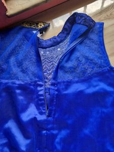 Elegant Royal Blue Gown with Gold Embellishments