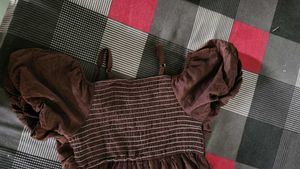 Brown Puff Sleeve Bardot Top