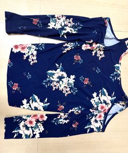 Cold-Shoulder Floral Print Top – Navy Blue