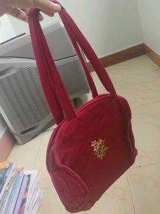 Quilted Maroon Tote Bag with Floral Embroidery