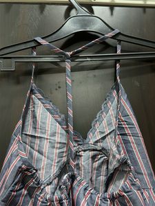 Striped Halter Neck Top with Lace Trim