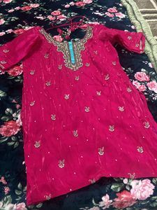 partywear deep neck pink kurti