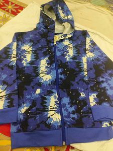 Blue Patterned Zip-Up Hoodie