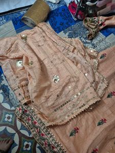 Elegant Peach Embroidered Kurta patyala dupatta S