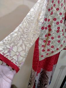 Beautiful Red Kurti With Stitched Jacket