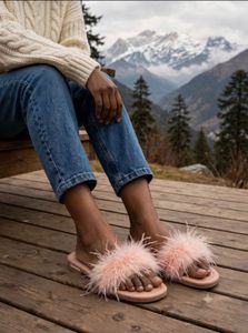 💗 PINK FEATHER FUR FLAT SLIPPERS 🩴✨