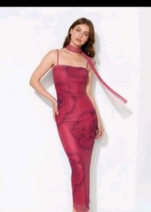 Sheer Rose Print Maxi Dress with Scarf