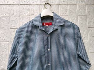 New with tag Korean Blue Striped Button-Up Shirt