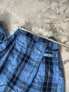 Girl’s  Blue Plaid Skorts, Divider Skirts For Twin