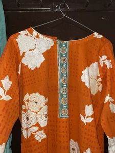 Bright Orange Floral Kurta Set