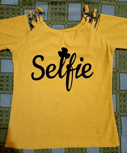 Yellow 'Selfie' Cold Shoulder Top