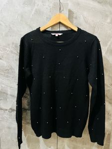 Chic Embellished Black Sweater