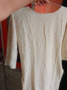 White Cotton Chikankari Kurta Set  | S