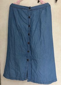 Denim Button-Front Midi Skirt