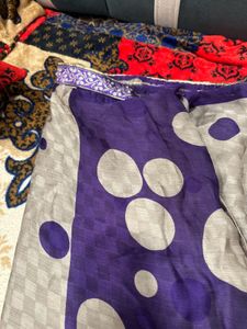 Elegant Grey &amp; Purple Polka Dot Saree