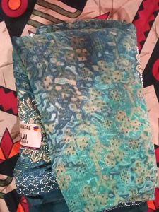Elegant Green &amp; Silver Embroidered Saree
