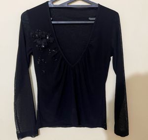 Chic Black Sheer Sleeve Top