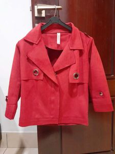 Red Faux Suede Cropped Jacket