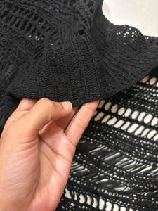 Black Crochet Fringe Cardigan