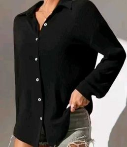 Chic Black Textured Collared Shirt