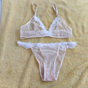 Sheer Lingerie Set heart print off white