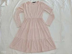 Pink Tiered Long Sleeve Midi Dress