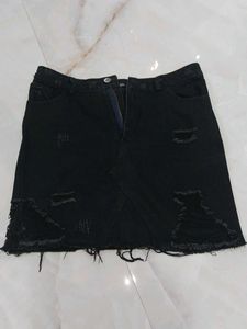 Distressed Black Denim Mini Skirt