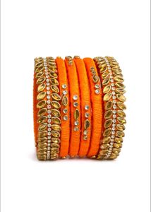 Orange Silk Thread Bangles with Stone Work