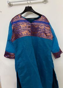 Elegant Teal Kurta with Brocade Yoke