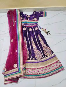 Purple Velvet Lehenga Choli Set