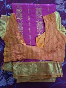 Vibrant Pink pattu Saree with Gold Border