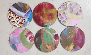 Set of 6 Original Hand-Painted Floral Coasters