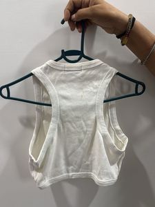 White Ribbed Crop Tank Top