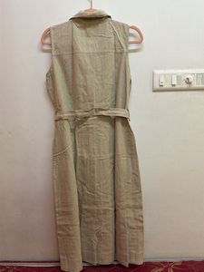 Sleeveless Beige Button-Up Midi Dress