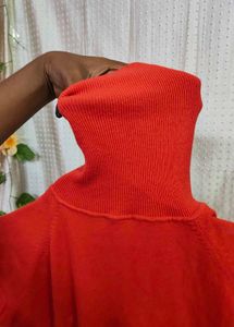 Zara Red Short Sleeve Turtleneck Top