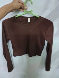 Brown Long Sleeve Cropped Top
