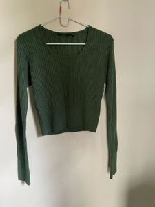 Green Cropped Knit Top