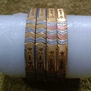 Set of 4 Gold &amp; Silver Bangles Size 2.6