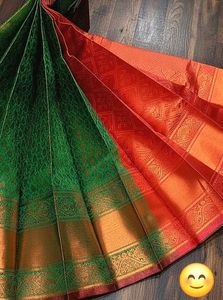 Green &amp; Red Silk Saree