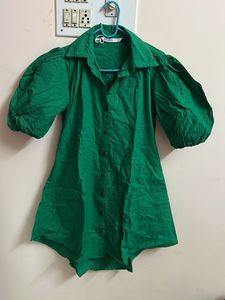 Green Puff Sleeve Mini Dress