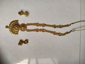 Gold Rich long Necklace with Earings in 1 gram