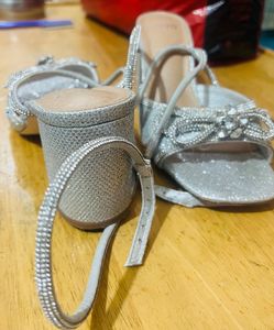 Sparkling Silver Bow Heels