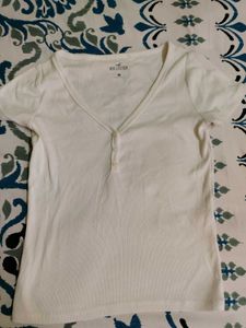 Hollister White V-Neck Henley top