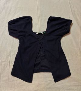 Navy Blue Puff Sleeve Top