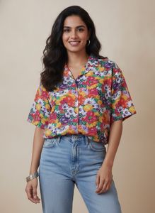 Colorful Floral Print Button-Up Shirt
