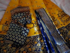 Elegant Yellow &amp; Navy Lehenga